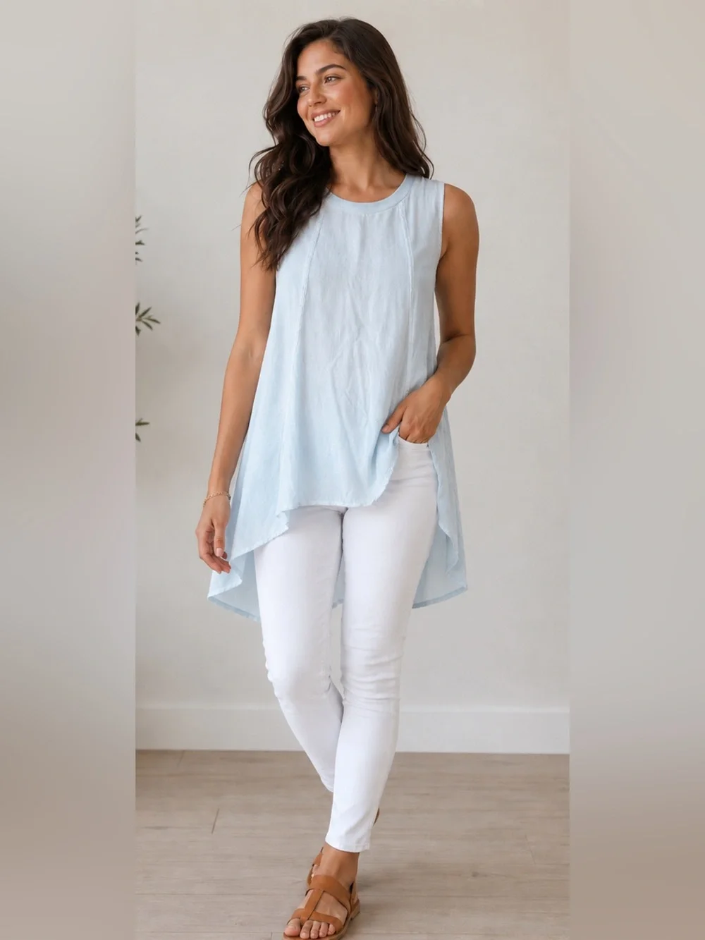 Anthropologie Cloth & Stone Top Women’s S Light Blue Sleeveless High Low Tissue - Picture 10 of 10